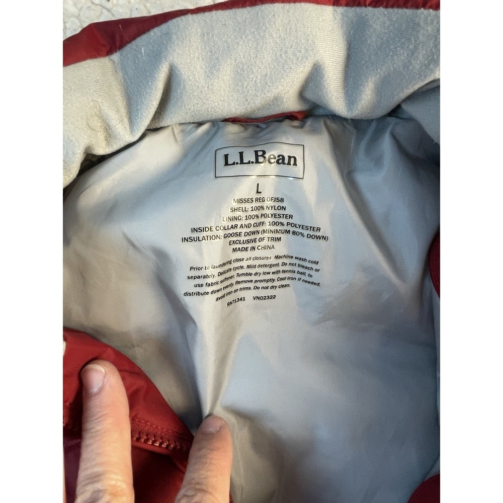 LL Bean Puffer Jacket Men Large Goose Down 800 Heavy Full Zip Blue Bubble Red - Picture 2 of 9